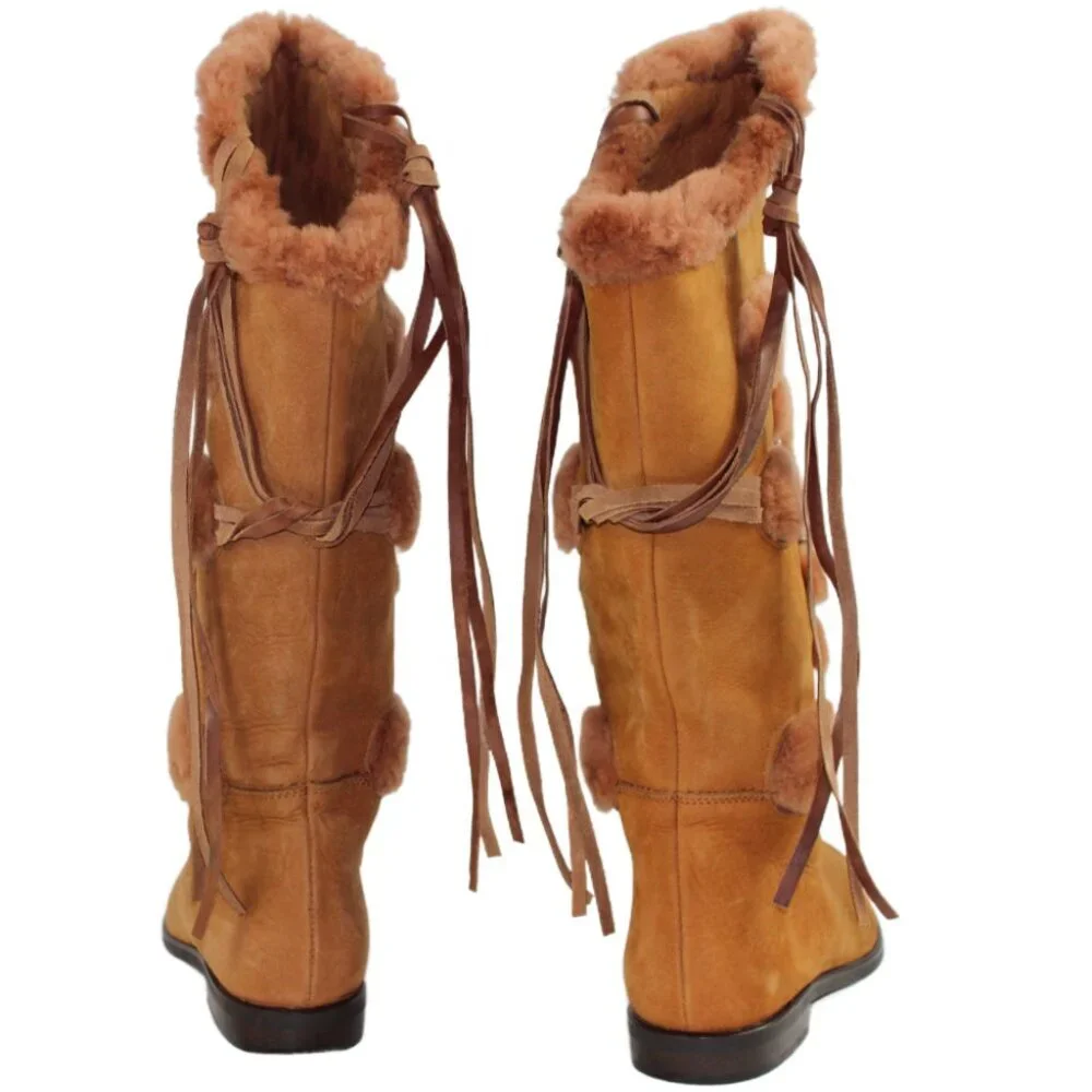 Russell & Bromley Rust Brown Leather Shearling Stud Accent Tall Boot, Size 36.5